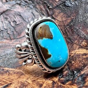Navajo Handmade Turquoise Ring – 925 Sterling Silver by Genevieve Francisco